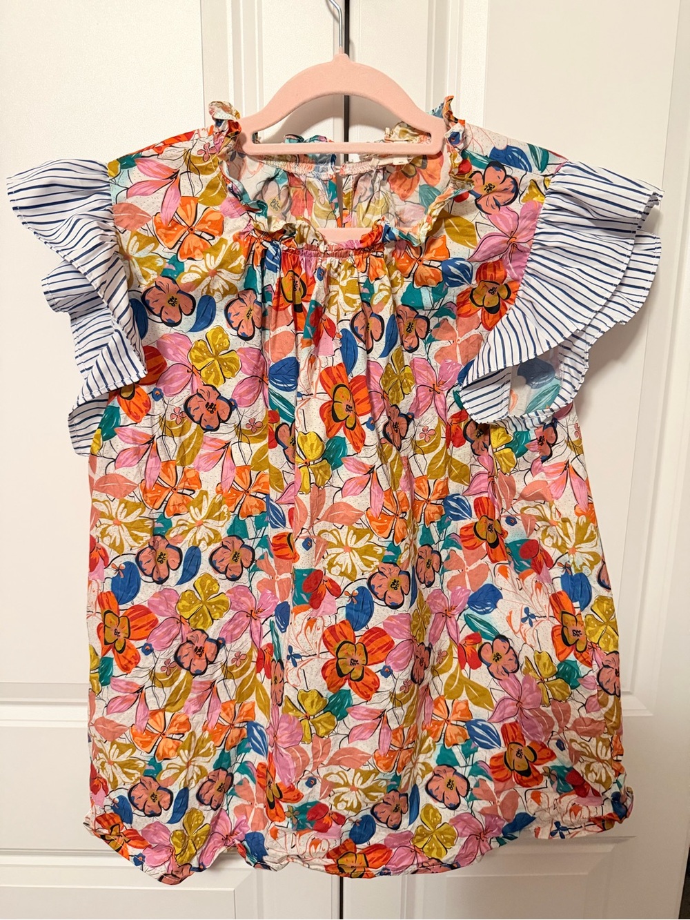 JODIFL Girls Floral Ruffle Sleeve Top - Pink, Orange, Blue, Yellow
